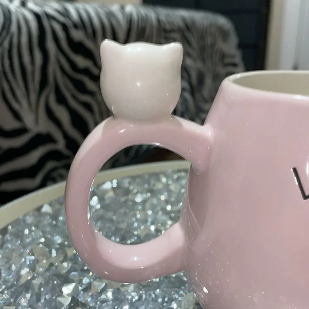 Eccolo pink cute kawaii cat large ceramic coffee mug life is better with a cat